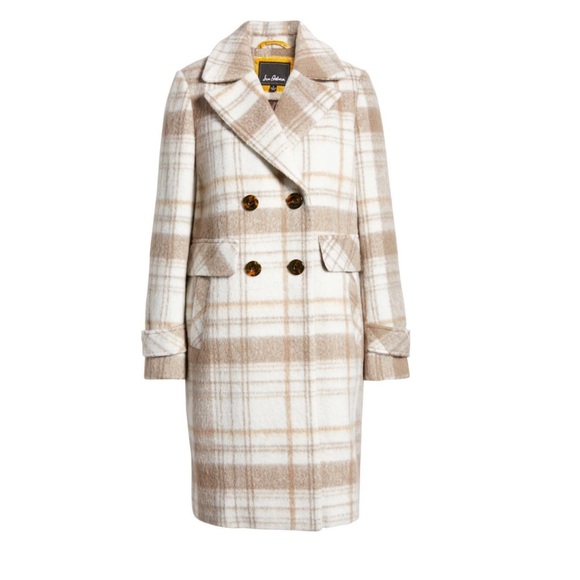 Sam Edelman Double Breasted Wool Blend Coat NWT Soft Plaid Tan 14 - Picture 6 of 6